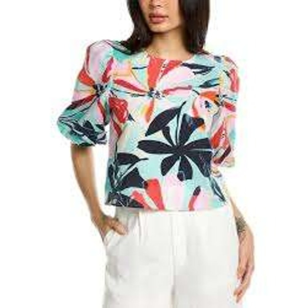 Walter Baker XL Floral Puff Sleeve Cotton Blouse Multi Color W53390 Top